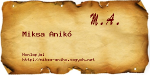 Miksa Anikó névjegykártya